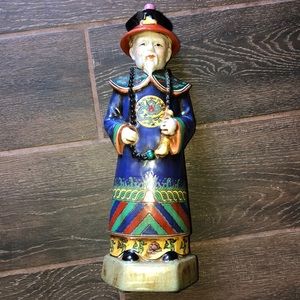 Chinese Antique Porcelain Emperor Figurine Statue